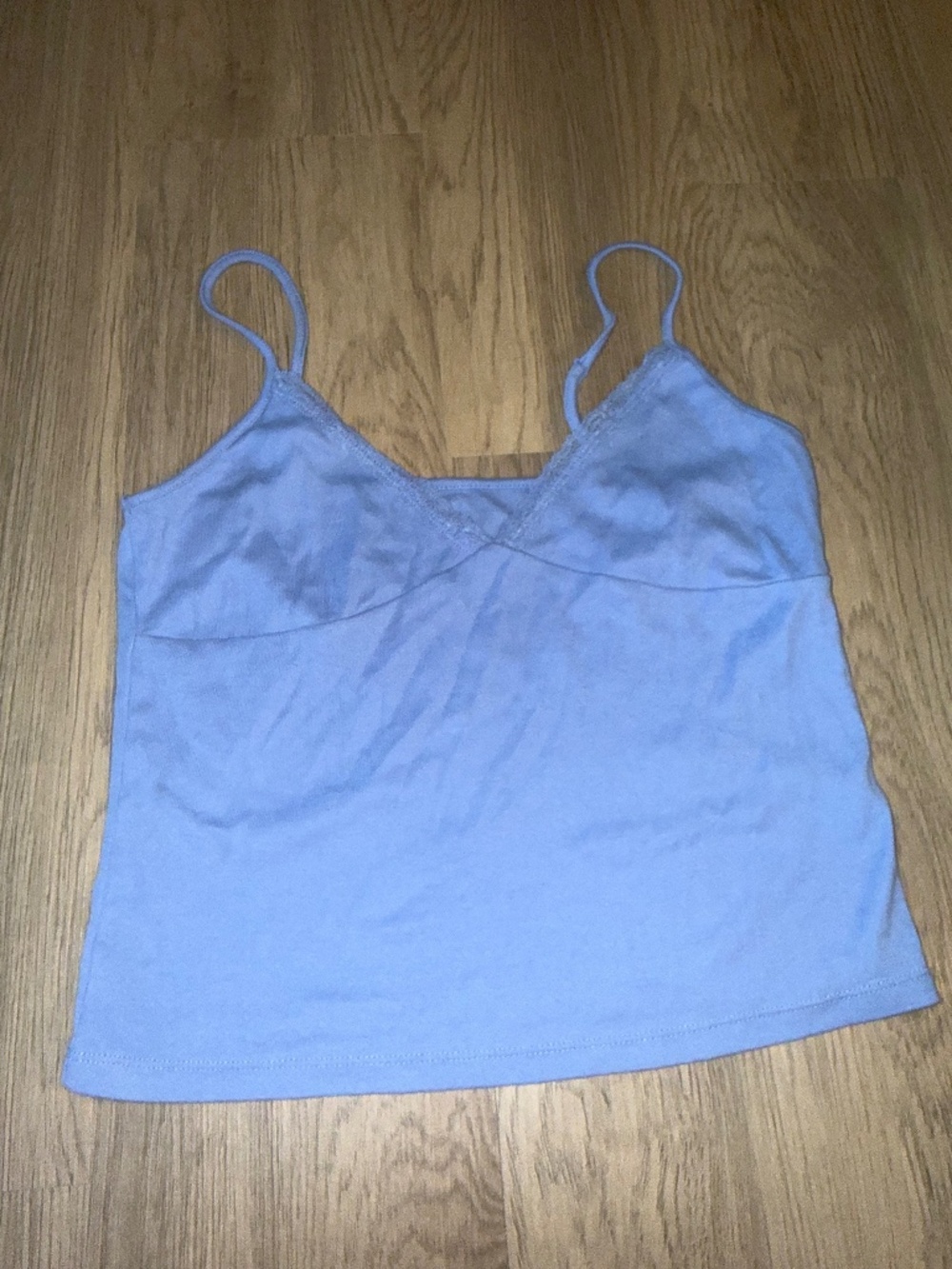 Y2K Baby Blue Lace Trim Cami Tank Top Cropped Spaghetti Strap Coquette Soft Girl